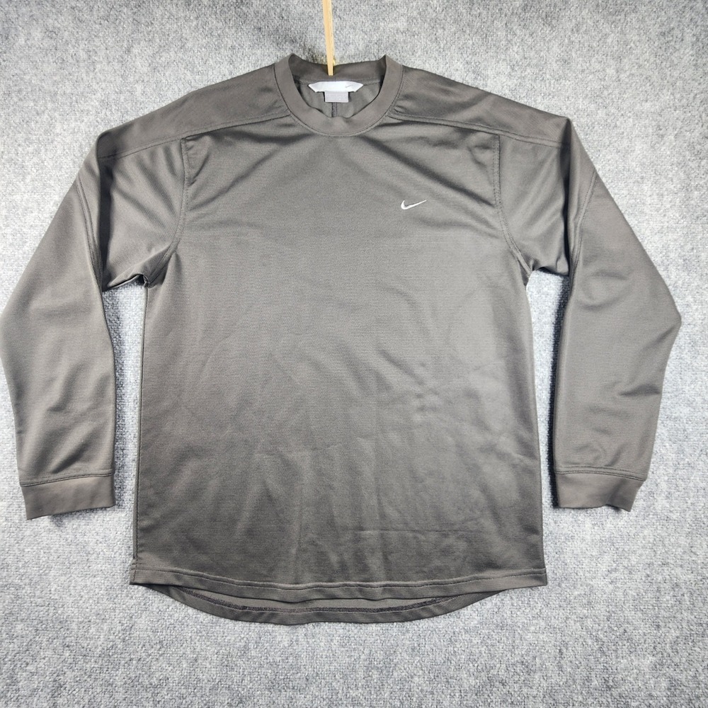 Nike Mens Long Sleeve Performance Shirt Gray Mesh Training Top Size M RN 56323